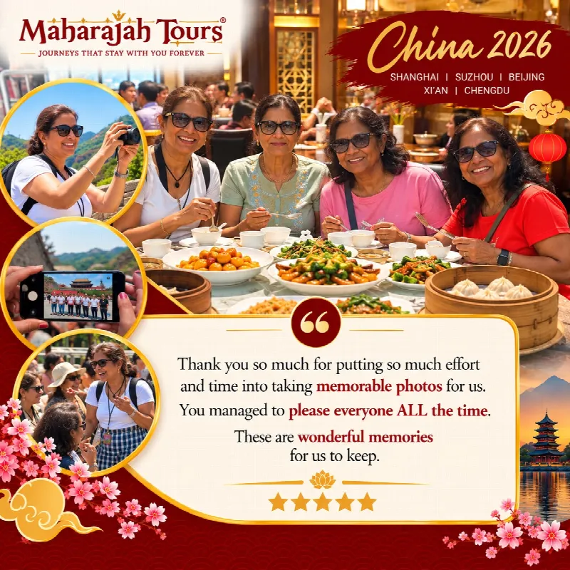 China 2026 travellers dining together. Review: Thank you so much for putting so much effort and time into taking memorable photos for us. You managed to please everyone ALL the time. These are wonderful memories for us to keep. Five stars.
